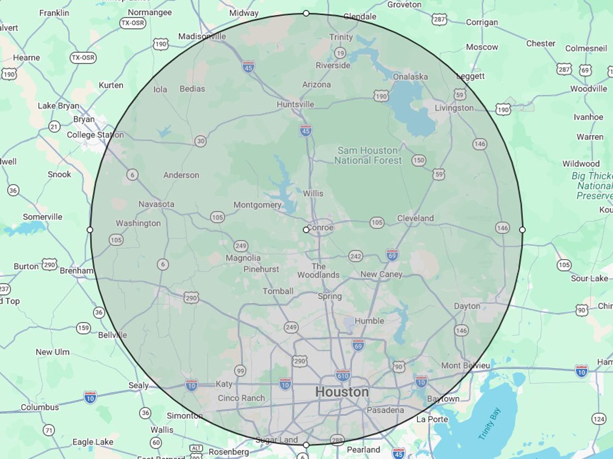 Town & Country Home Inspection service area map covering Greater Houston and Montgomery County